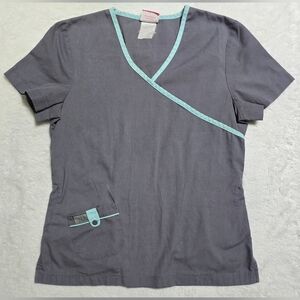 Izzy Scrubs Top Size Xs Xsmall Short Sleeve Gray Shirt Blue Trim With Pockets